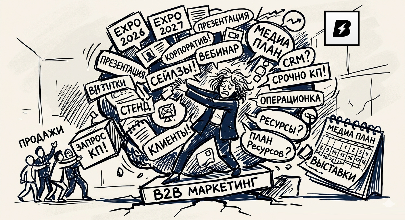 Маркетинг в B2B как «отдел добрых дел». Почему задачи валятся комом и как спасти систему.